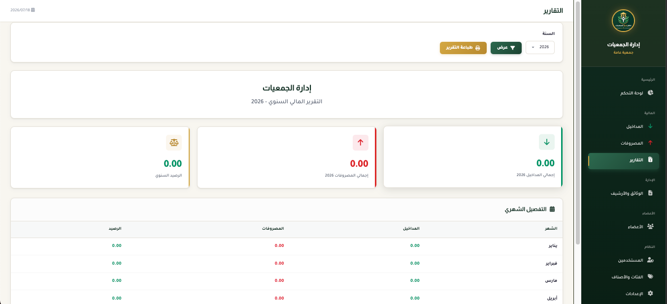 التقارير المالية - نظام إدارة الجمعيات DATAZAD